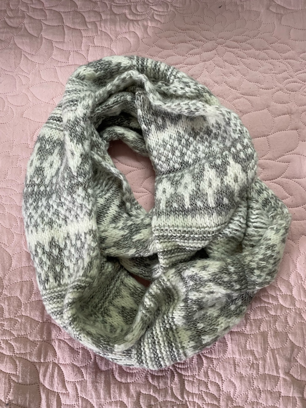 Soft White & Gray Marled Knit Women's Infinity Scarf